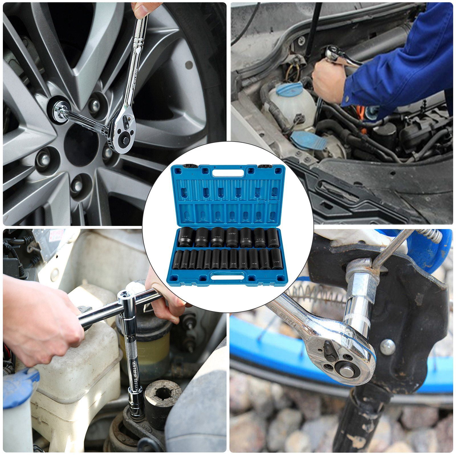 Professional-Grade 19-Piece 1/2 Drive Impact Socket Set | Deep 6-Point Sockets, Cr-V Rugged Construction, Storage Cage Included (3/8 To 1-1/2