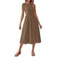 thumbnail image 4 of ctdiral Womens Cap Sleeve MIdi Dress Summer Crew Neck Dress A Line Flowy Dress Formal Cocktail Party Dress Coffee XL, 4 of 6