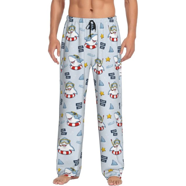 Fotbe Swimming Shark Pantalones de Pijama para Hombre, Pantalones de Dormir, Pantalones de Casa con Cintura Ajustable y Bolsillos-XX-Large