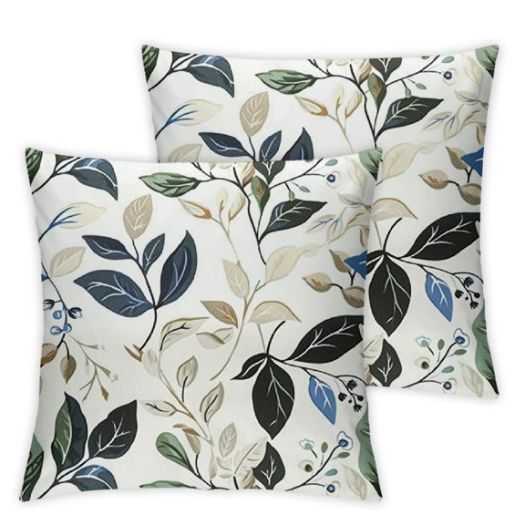 Acheng Outdoor Pillows for Patio Furniture, Square Outdoor Throw Pillows with Inserts, Decorative Toss Pillows for Garden Couch Home Sofa Office Chair, Pack of 2, Breeze Leaves Beige 12x12in