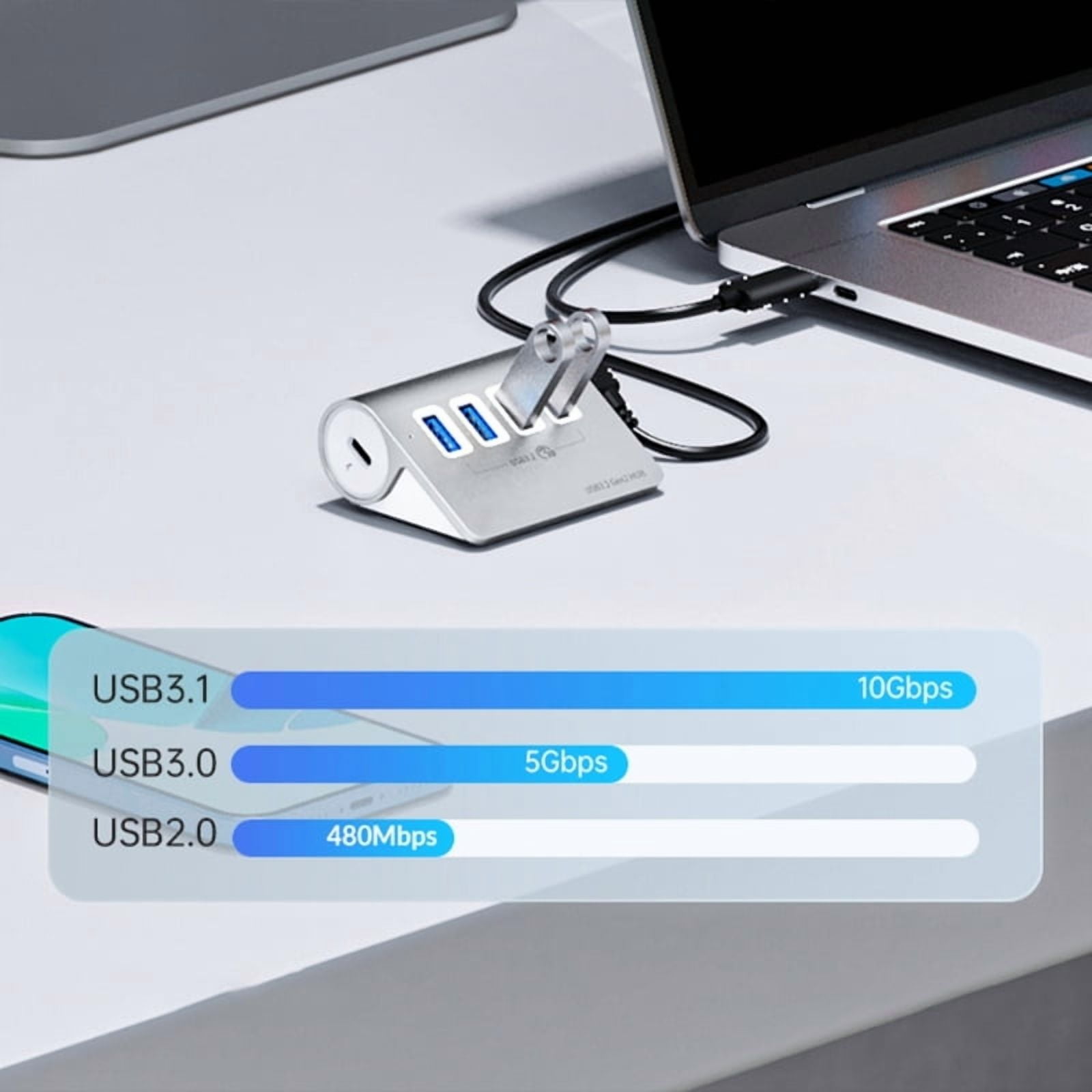 Efficient Data Handling US 3.2 Hub USB Power Hub Aluminum Shell PC Accessories