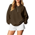 thumbnail image 3 of Women's Sweatshirt Dqueduo Women's Long-Sleeve Solid Color Casual Loungewear Top – Drop Shoulders & Half-Zip Collar Brown L, 3 of 7