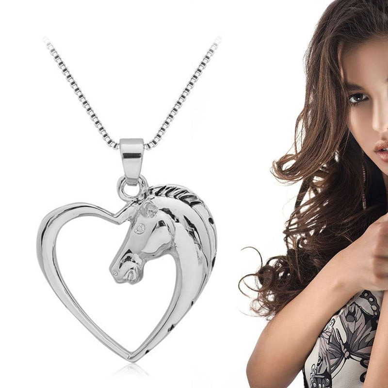 alextreme Fashion Horse Pendant Necklace Plated White Heart Shaped Necklace Pendant Necklace for Boys Girls