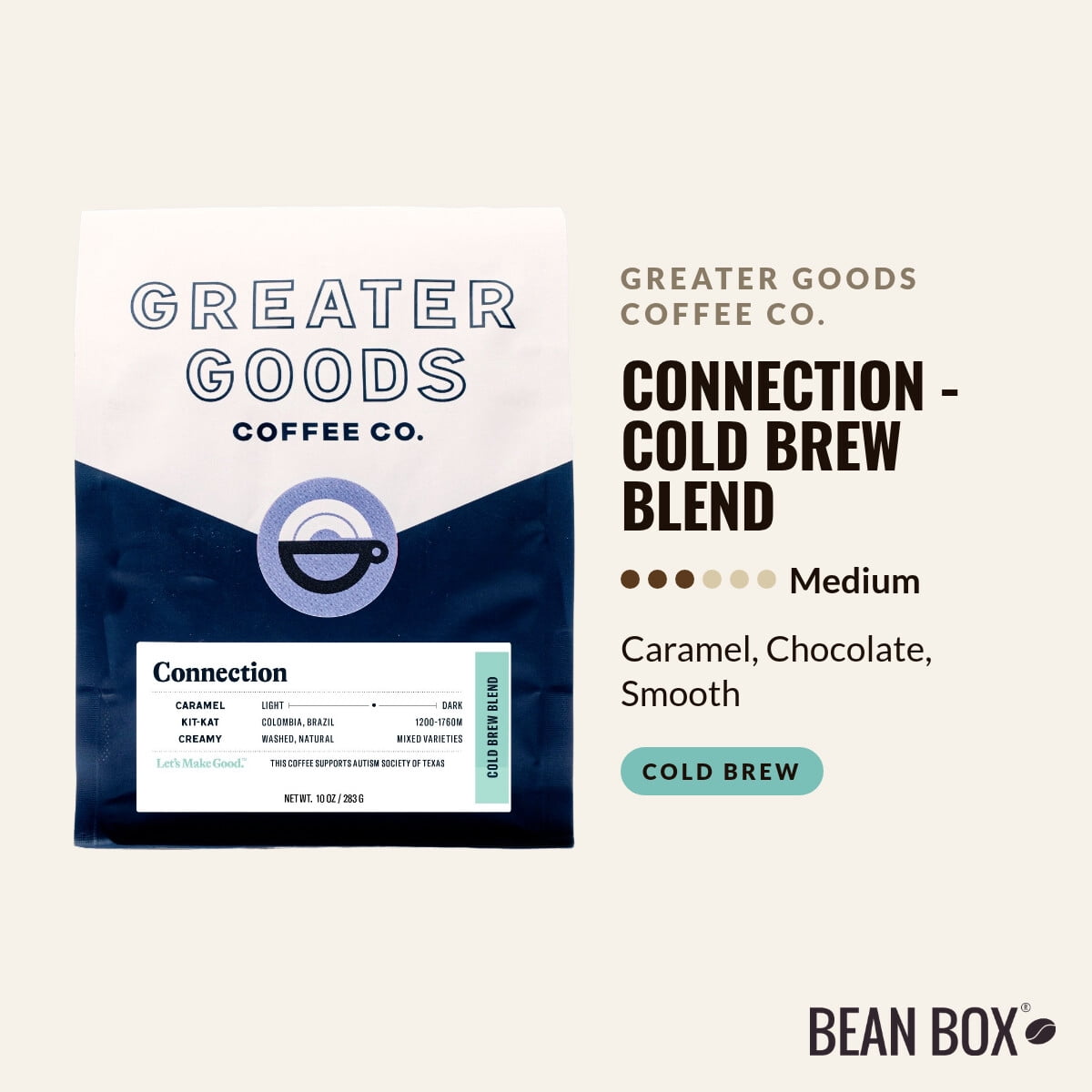 Connection - Cold Brew Blend - Roasted by Greater Goods Coffee Co. - Whole Bean Coffee - 2lb Bag
