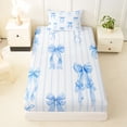 thumbnail image 3 of Manfei Blue Ribbon Bow Twin Sheet Sets 3pcs for Kids Girls,Teens Female Geometric Stripes Bedding,Super Cozy Room Decor, 3 of 5