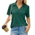 thumbnail image 2 of WULMLEO Plus Size Collared Polo Shirts Summer Short Sleeve V Neck Business Tops for Women Dark Green S, 2 of 6