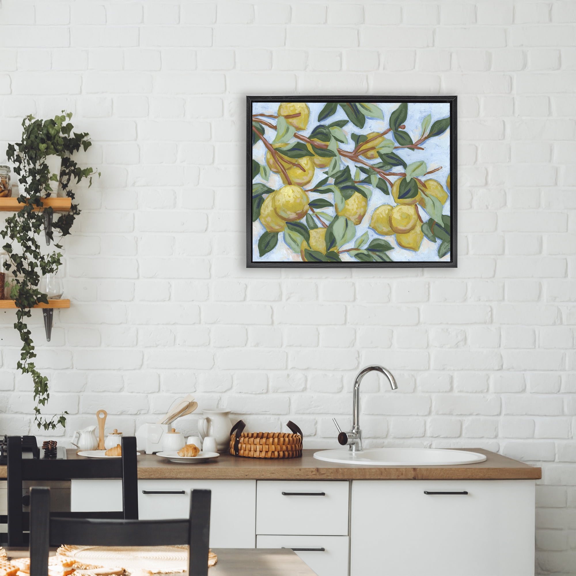 Stupell Industries Sunshine Citrus Tree Black Framed Floater Canvas Wall Art, design by June Erica Vess