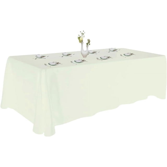Ivory Tablecloth for 8ft+ Rectangle Tables That Seats 8-10 Person, Manteles de Mesa De Tela para Fiestas de 8-10 Sillas, Machine Washable Reusable Polyester Table Cloths