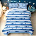 thumbnail image 2 of meiyoeat Blue Stripe Ocean Shark Silhouette Quilt King for Men Women Boys, Coastal Sea Wildlife King Coverlet Set, Blue White, 3pcs, 1 Comforter and 2 Pillowcases, 2 of 7