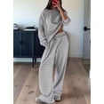 thumbnail image 6 of Women'S Striped 2 Piece Lounge Set Casual Long Sleeve T-Shirt Drawstring Wide Leg Pants Matching Outfits Set Gray L, 6 of 8
