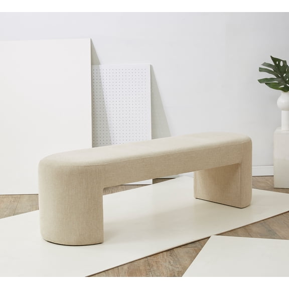 SAFAVIEH Couture Dallyce Solid Linen Modern Bench, Beige