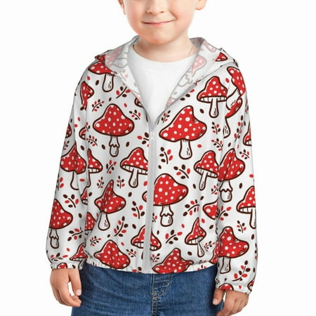 

Sun Hoodie for Kids Amanita Red Mushroom Long Sleeve Swim Fishing Shirts Sun Protection Zip Up Jacket Clothing Athletic Hoodie