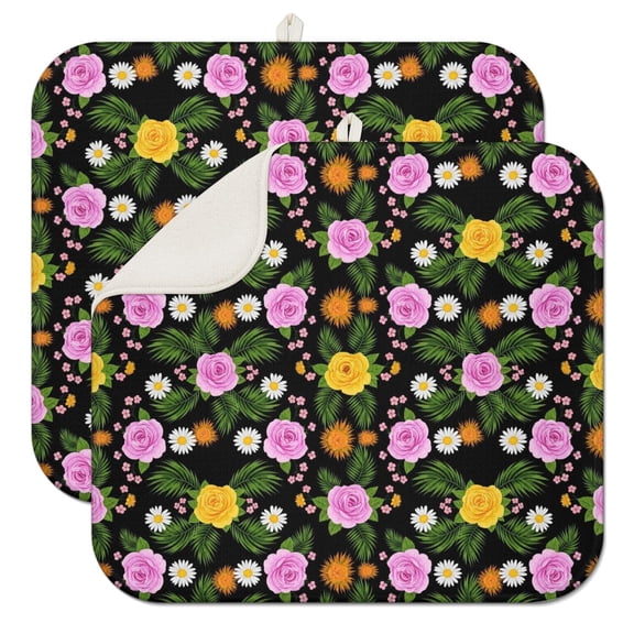Pioneer Flower Floral Print Pattern Kitchen Dish Drying Mat 1 Pack, Ultra Absorbent Microfiber Drainer Mat, 16"x18"