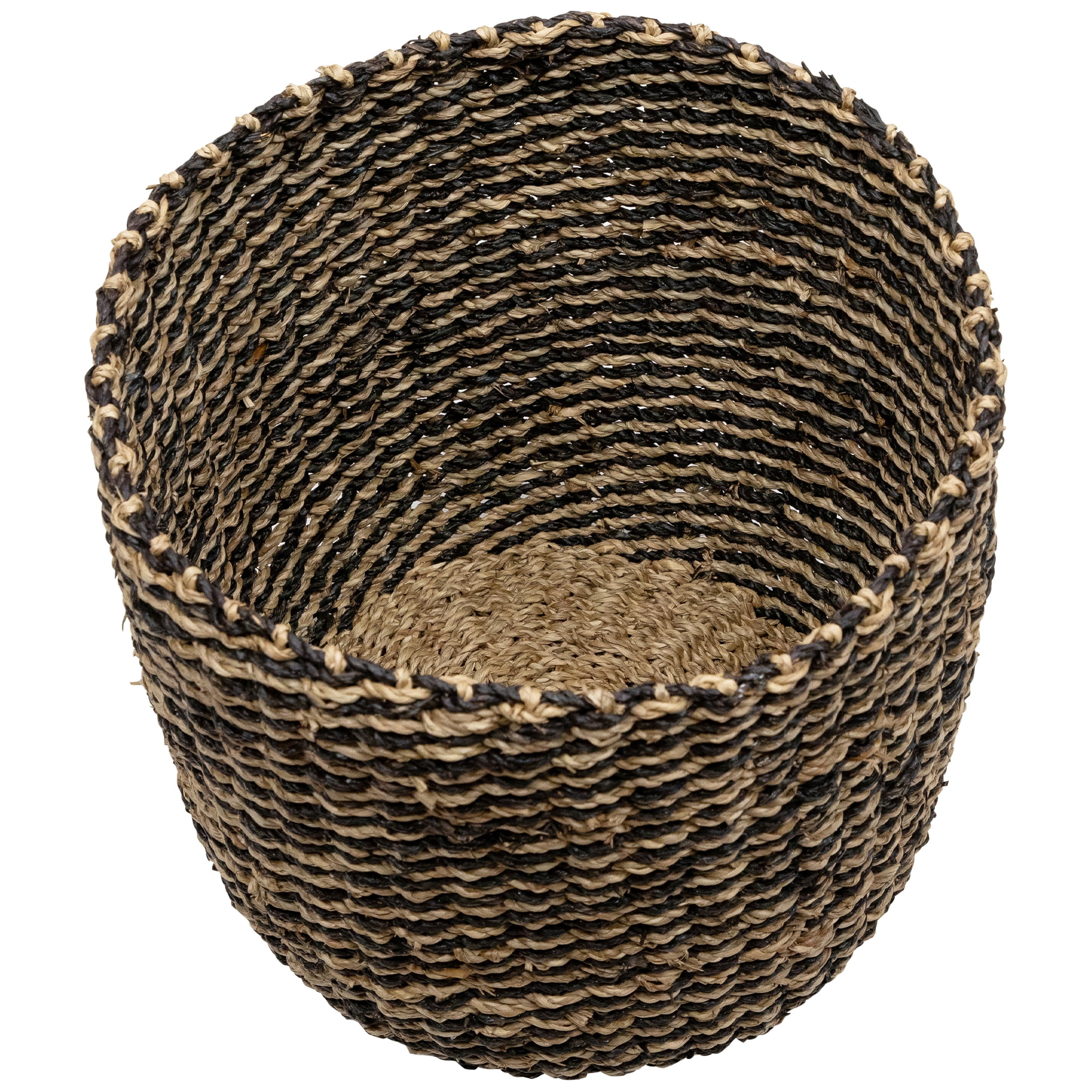 Northlight Set of 3 Striped Beige and Black Woven Seagrass Storage Baskets 14"