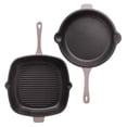 thumbnail image 3 of BergHOFF Neo 3pc Cast Iron Fry Pan & Grill Pan Set with Slotted Steak Press, Oyster, 3 of 7