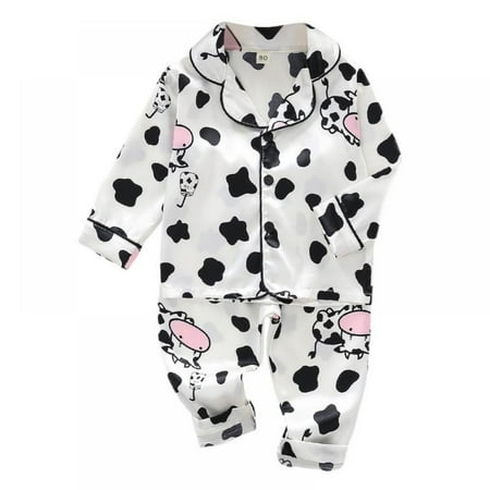 

Kids Pajamas Boys Girls Cartoon Home Clothes Sleepwear Set Lapel Long Sleeve Nightwear Pajamas Set