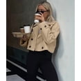 thumbnail image 4 of Womens Cropped Bike Jacket Casual Double Breasted Trench Coat Khaki L, 4 of 9