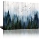 thumbnail image 1 of Sunset foggy forest mountain landscape painting, room painting, artistic work, home decoration, wall fabric painting, 1 of 6