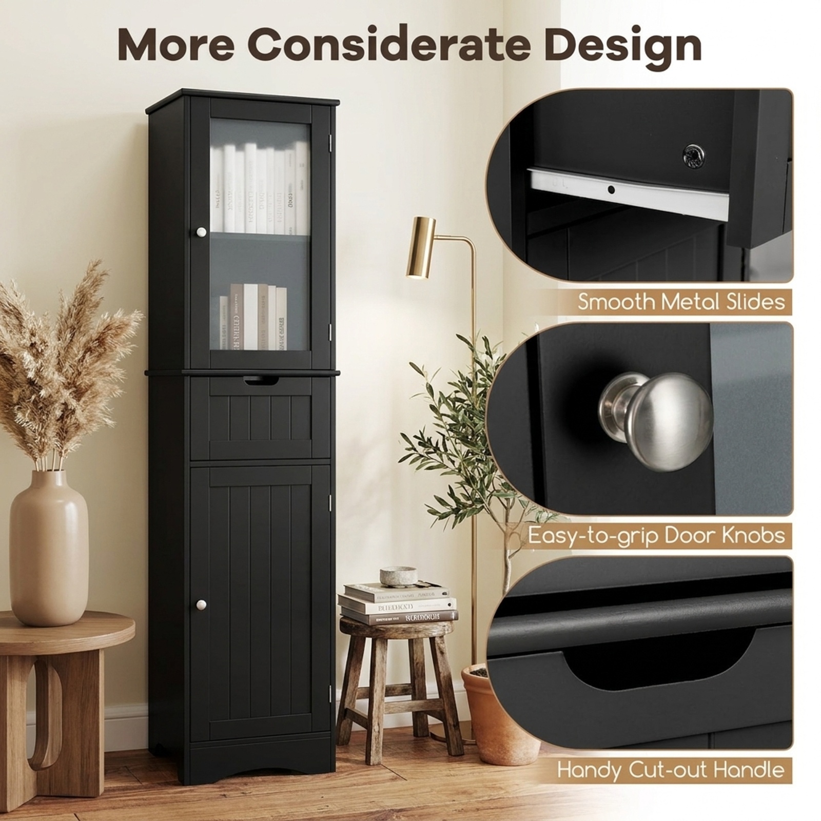 Vebreda Freestanding Bathroom Storage Cabinet, Tall Floor Storage Cabinet with 2 Doors and 1 Drawer for Bathroom, Fit Anywhere You Need
