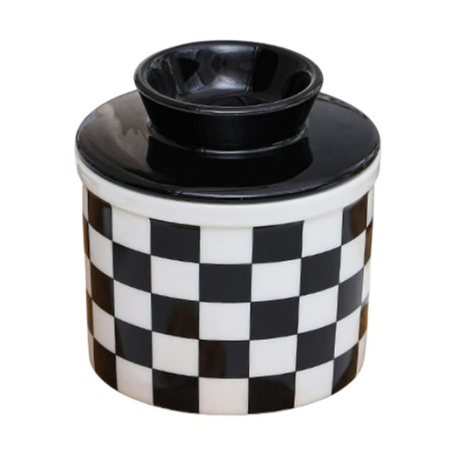 Crock Mantequera con Tapa Práctico Contenedor de Almacenamiento de Moda Tarro para Restaurante Hotel Café Uso en el Hogar Cuadrícula cuadrada