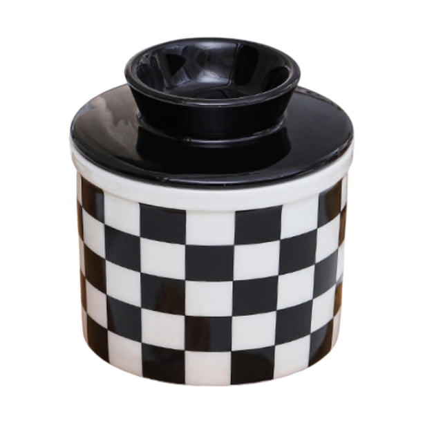 Tarro de mantequilla de porcelana elegante para cocina, portátil, con tapa para uso doméstico Cuadrícula cuadrada