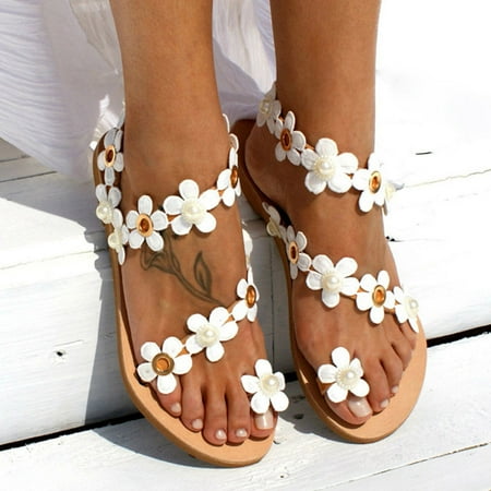 

Guzom Women Sandals Flip Flops for Women Comfort Bohemia Roman Sandals Summer Casual Floral Slidess Shoers- Brown Size 8