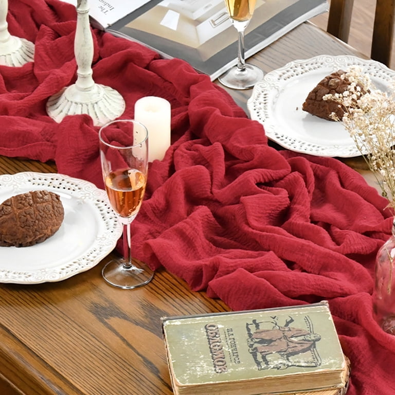Sm:)e Red Cheesecloth Table Runner, 120 Inch photo 4