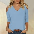 thumbnail image 2 of Womens Blouses Long Sleeve Women's Fashionable Solid Color T-Shirt 3/4 Sleeve Shirt V-neck Casual Top, 2 of 6