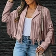 thumbnail image 4 of Floleo Clearance Fall Clothes For Women Fringe Coat For Women Faux Suede Leather Cowboy Style Coat Long Sleeve Tassels Cardigan Coat Pink, 4 of 9
