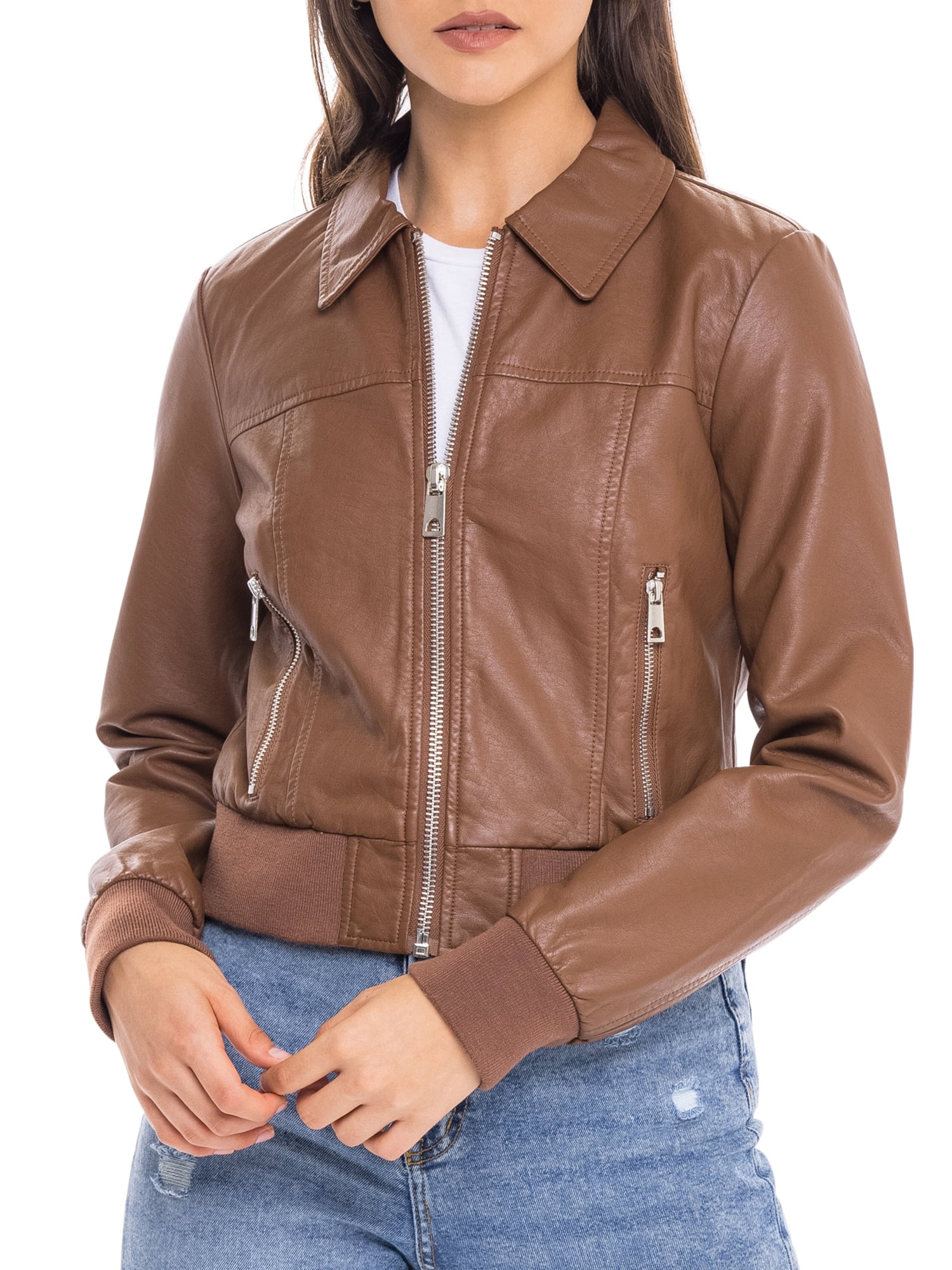 OTW Men Zip Front Stand Collar Slim Solid Luxury Faux Leather Moto Jacket Coat 