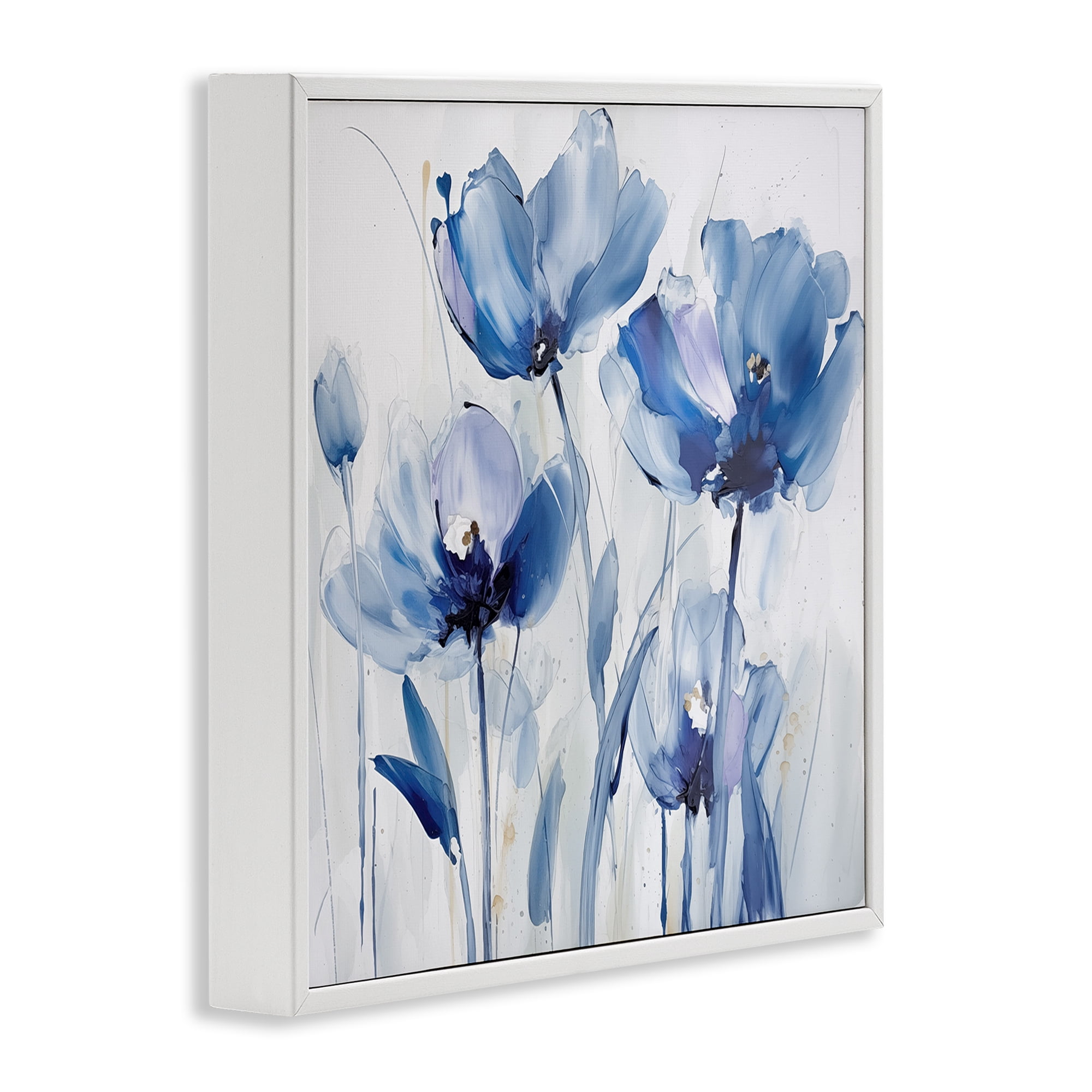 Stupell Industries Blue Abstract Blooms Botanical & Floral Painting White Framed Art Print Wall Art, 24 x 24