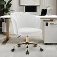 thumbnail image 7 of Swivel Office Chair, Modern Home Office Desk Chair, Velvet Shell Back Vanity Chair with Golden Metal Base, Height Adjustable Upholstered Cute Task Chair, Ivory, 7 of 7
