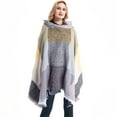 thumbnail image 4 of Capa con capucha a cuadros para mujer, poncho, capa con capucha, chal con borlas, 4 of 5
