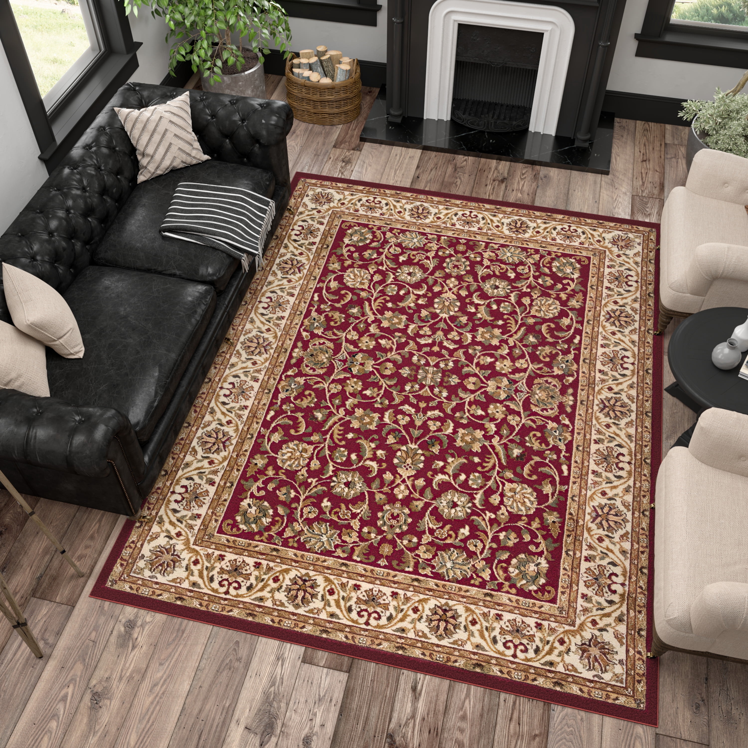 Sensation Traditional 2' x 3' Red and Beige Polypropylene Indoor Area Rug