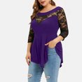 thumbnail image 4 of Ahuyic Women's Loose Plus Size Short-Sleeved Top,Summer Casual Daily Clothes For Women,Fashion Women Solid Floral Lace Asymmetric Three Quarter Tops Blouse, 4 of 5