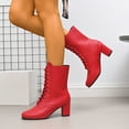 thumbnail image 3 of Women's Fall Dress High Heel Combat Boots Fashion Leather Pointed Toe Chunky Heeled Lace up Mid Calf Short Ankle Booties for Women, 3 of 8
