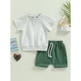 thumbnail image 3 of Toddler Boys Summer Outfit Sets 6 12 18 24M 3T Short Sleeve O Neck Tops + Solid Color Drawstring Shorts, 3 of 10