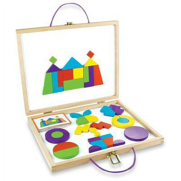 IMAGINETS MAGNETIC SHAPES Mindware Design Cards FOLDS Into Wood Case Age 3+  READ
