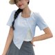 thumbnail image 1 of Camiseta para Mujer Vhermosa Dobladillo Irregular Manga Corta Slim Fit Azul L, 1 of 8