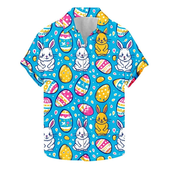 Idoravan Mens Shirts Short Sleeve T Shirts Summer Clothes for Men Clearance Men's Fashion Casual Easter Print Shirt Short Sleeve Short Sleeve Lapel Shirt Top