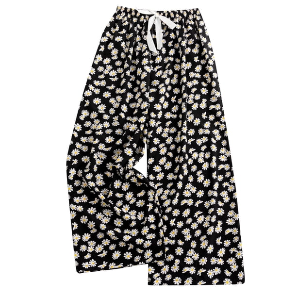 TaTaai Women's Ankle Length Printed Lounge Pants Elastic Waist 9/10 Length Long Pants Casual Home Soft Non See Through Bottoms Relax Fit Daily Wear Gift