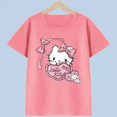 thumbnail image 3 of Hello Kitty nueva camiseta de dibujos animados para niños de primavera y verano, camisa de algodón transpirable para niñas, pantalón corto informal de manga corta para niños, 3 of 4