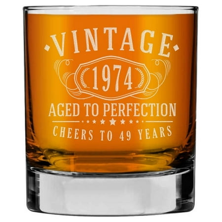 

Vintage 1974 Etched Whiskey Glass - 49th Birthday Gifts for Men - Cheers to 49 Years old - 49th Birthday Decorations for Men - Bourbon Him Dad Women Anniversary Retirement 1.0