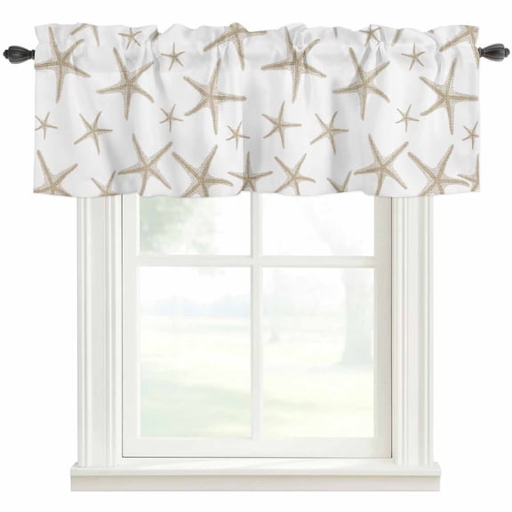 Beige Starfish Coastal Kitchen Valances for Windows, Summer Beach Nautical Ocean Bathroom Window Valances 60x18 Inch Rod Pocket Window Treatments Valance Curtains for Living Room Bedroom Decor