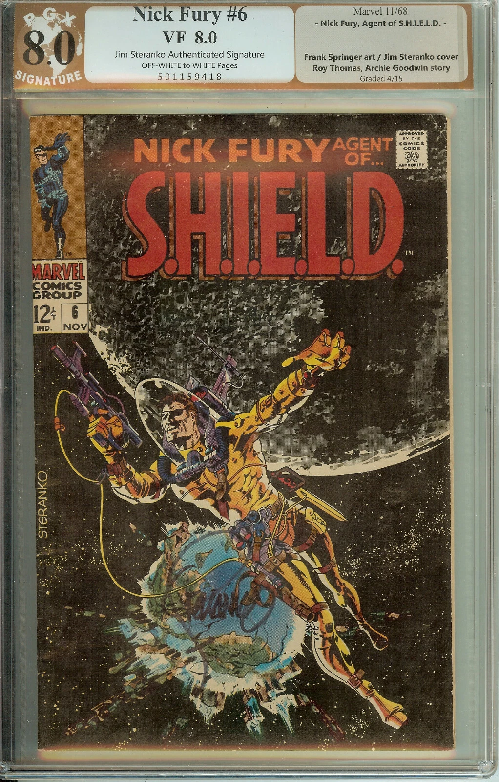 Nick Fury Agent of SHIELD #6 PGX 8.5 not CGC Signed Steranko