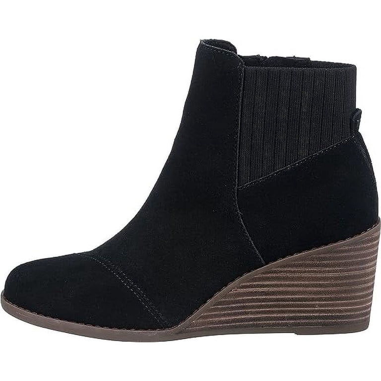 Toms Sadie Black Suede Pull On Wedge Heel Rounded Toe Ankle  display picture 2