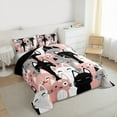thumbnail image 3 of jejeloiu Cartoon Cute Kitten Queen Comforter Set,Kawaii Pet Cat Bedding Sets,Pink Gray Black Bedding Comforter Set For Girls Kids,Super Cozy Room Decor Reversible,3pcs, 3 of 8