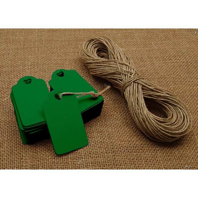 100 Pcs Heart Punched Rectangular Hang Tag Wedding Favor Blank Tags with Free Natural Jute Twine - Colours Available