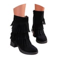 thumbnail image 3 of YOUSNH Bottes Courtes en Daim à Talons Rugueux avec Franges pour Femmes, Automne, Grande Taille, Mode, Noir 6.5, 3 of 9