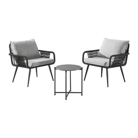 Andover All-Weather Outdoor Conversation Set with Two Rope Chairs and 18" H Cocktail Table